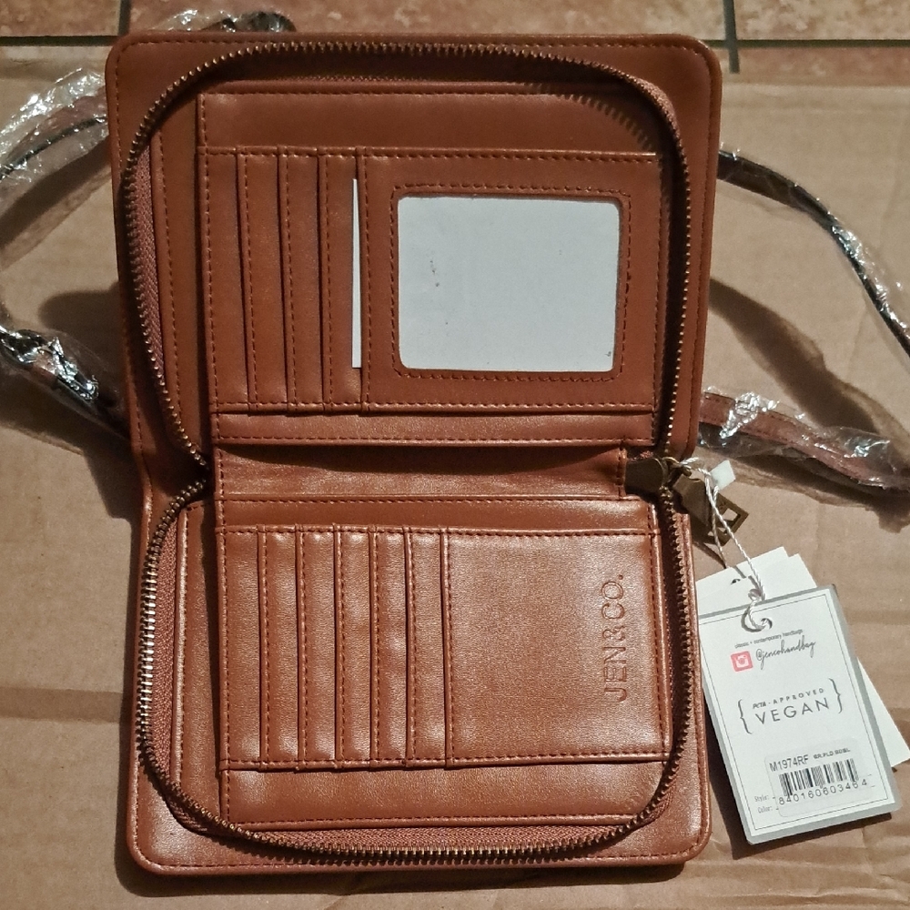 JEN &.CO.Classic Brown and Red Crossbody Bag with Leather Trim - Picture 3 of 7